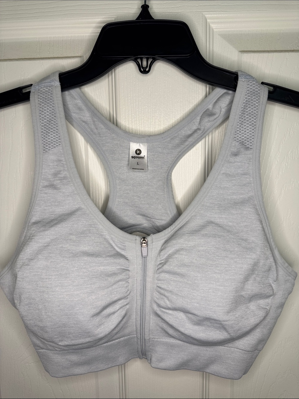 EUC 90 Degree By Reflex Light Gray Front Zip Racerback Sports Bra